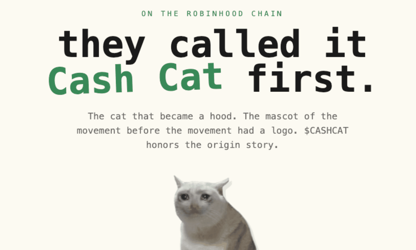Robinhood 链第一个爆款竟是 Meme 猫：散户挖出 CashCat「曾用名」，CEO 下场玩梗