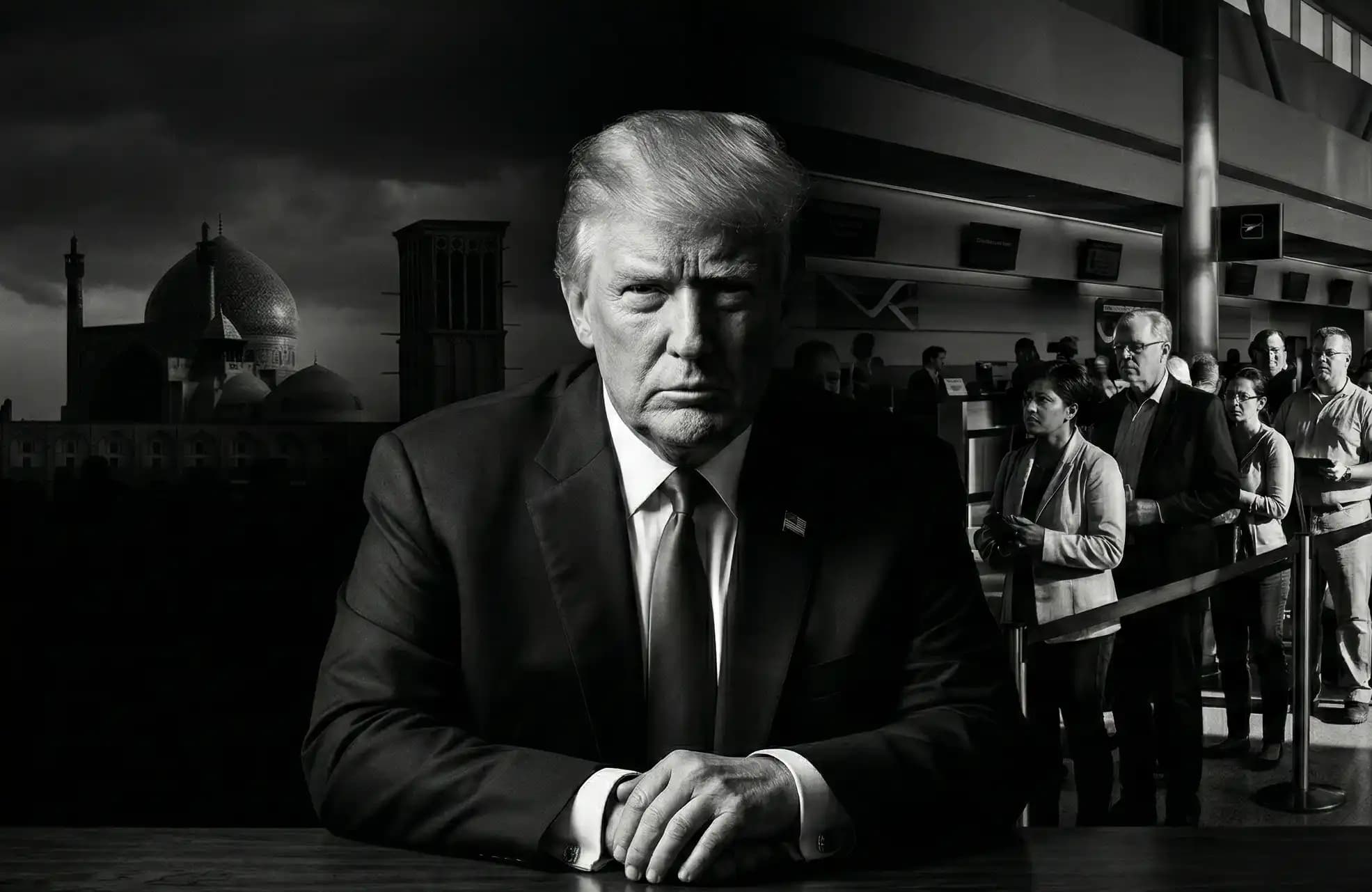 Warmonger Trump has forgotten about Americans waiting in airport lines for hours